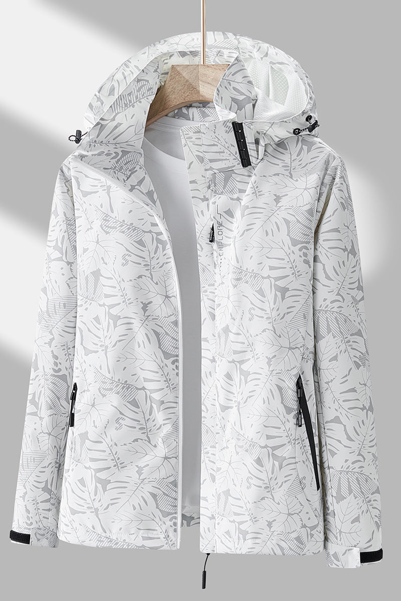Women'S Outdoor Windbreaker Jacket | Casual Stand Collar, Non-Stretch Fabric, Random Print, Long Sleeve, Zipper Closure, Detachable Hood NovaCart