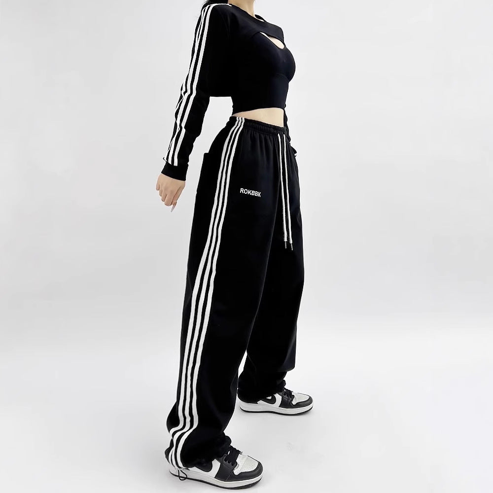 Embroidered Patchwork Wide-Leg Athletic Sweatpants | 4 Colors FitiqueFit