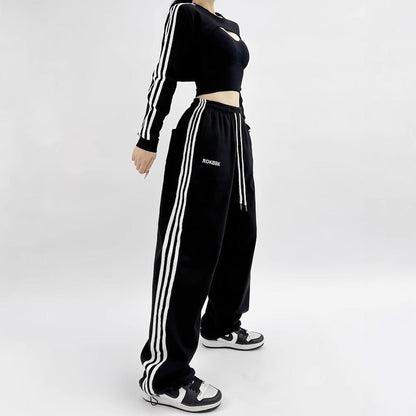 Embroidered Patchwork Wide-Leg Athletic Sweatpants | 4 Colors FitiqueFit