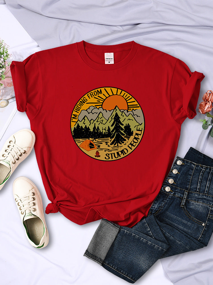I'm Hiding From Stupid People Camping Scenery Women's Tops Hip-hop Fashion Street See size chart under “more details” The Fashion Celestial