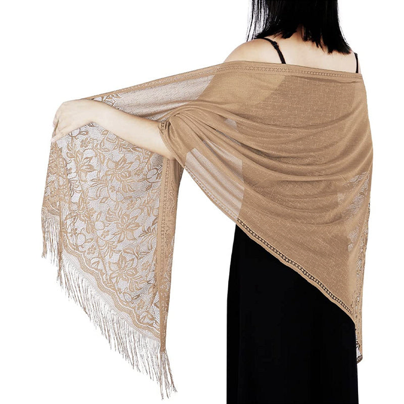 Women's Casual Shawl Wrap - Solid Color, Lightweight Polyester Knit - Going Out Essentials | Fringe Trim | Floral Lace Details NovaCart