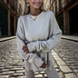 Women’s Solid Color 2-Piece Tracksuit — Crewneck Sweatshirt FitiqueFit