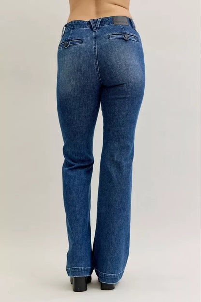 Judy Blue Full Size Mid Rise Bootcut Jeans with Welt Pockets Plus Size Garden Naked Curves