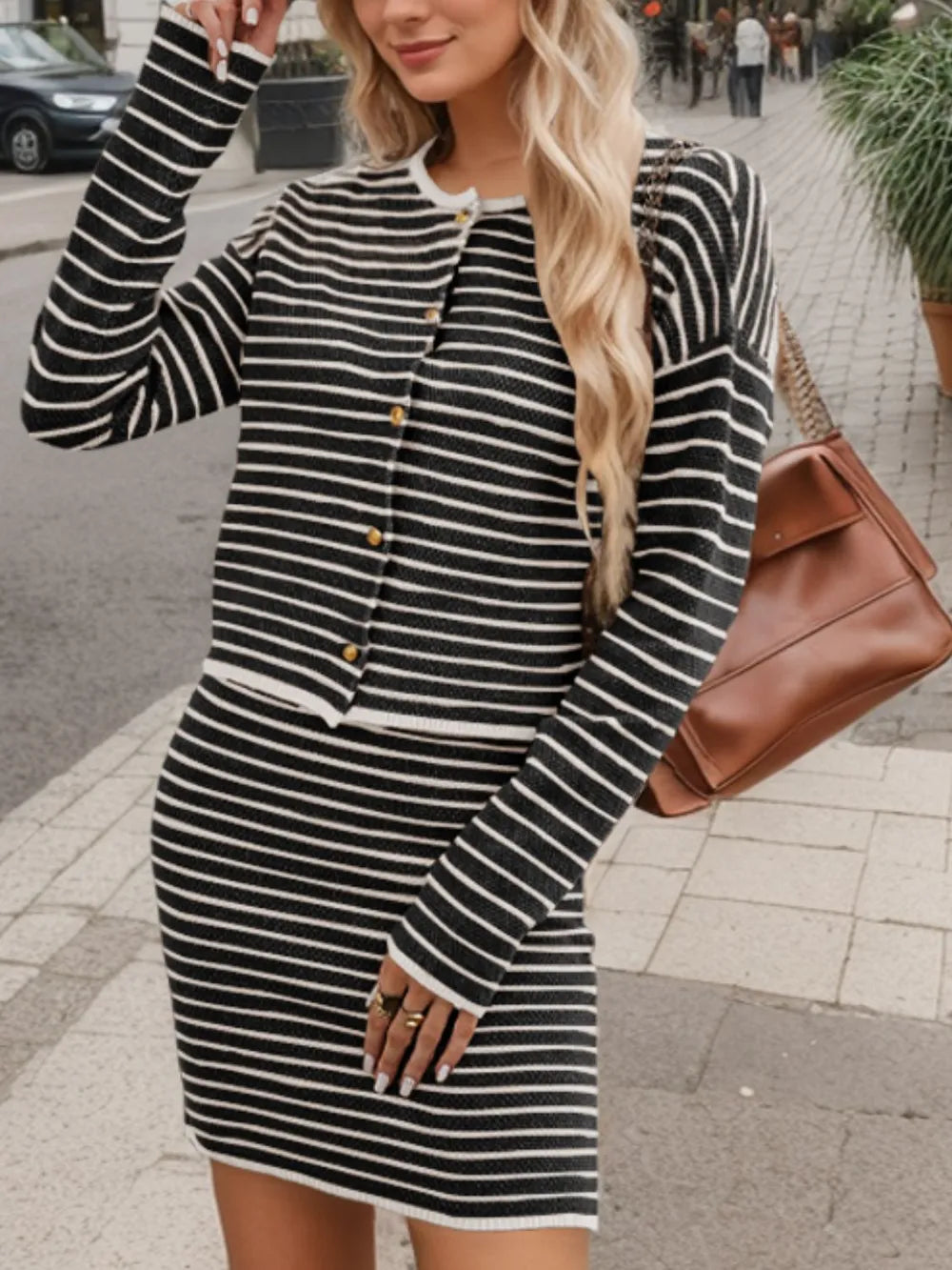 Striped Long Sleeve Top and Skirt Set See size chart under “more details” The Fashion Celestial