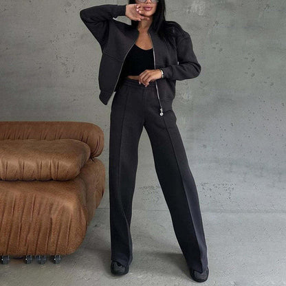 Women’s 2-Piece Zip-Up Sweatsuit Set — Jacket & Wide-Leg Sweatpants FitiqueFit