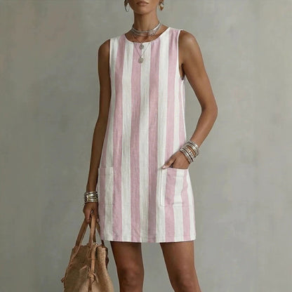Women's Striped Color-Block Sleeveless Mini Dress – Loose Fit FitiqueFit