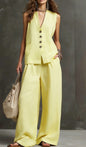 Women's Linen Sleeveless Vest & Wide-Leg Pants Two-Piece Set FitiqueFit