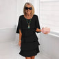 Patchwork Cake Midi Dress – Round Neck Short Sleeve Tiered Skirt FitiqueFit
