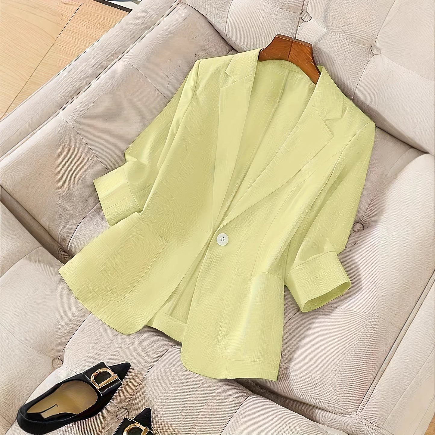 Women's Three-Quarter Sleeve Single-Button Casual Blazer FitiqueFit
