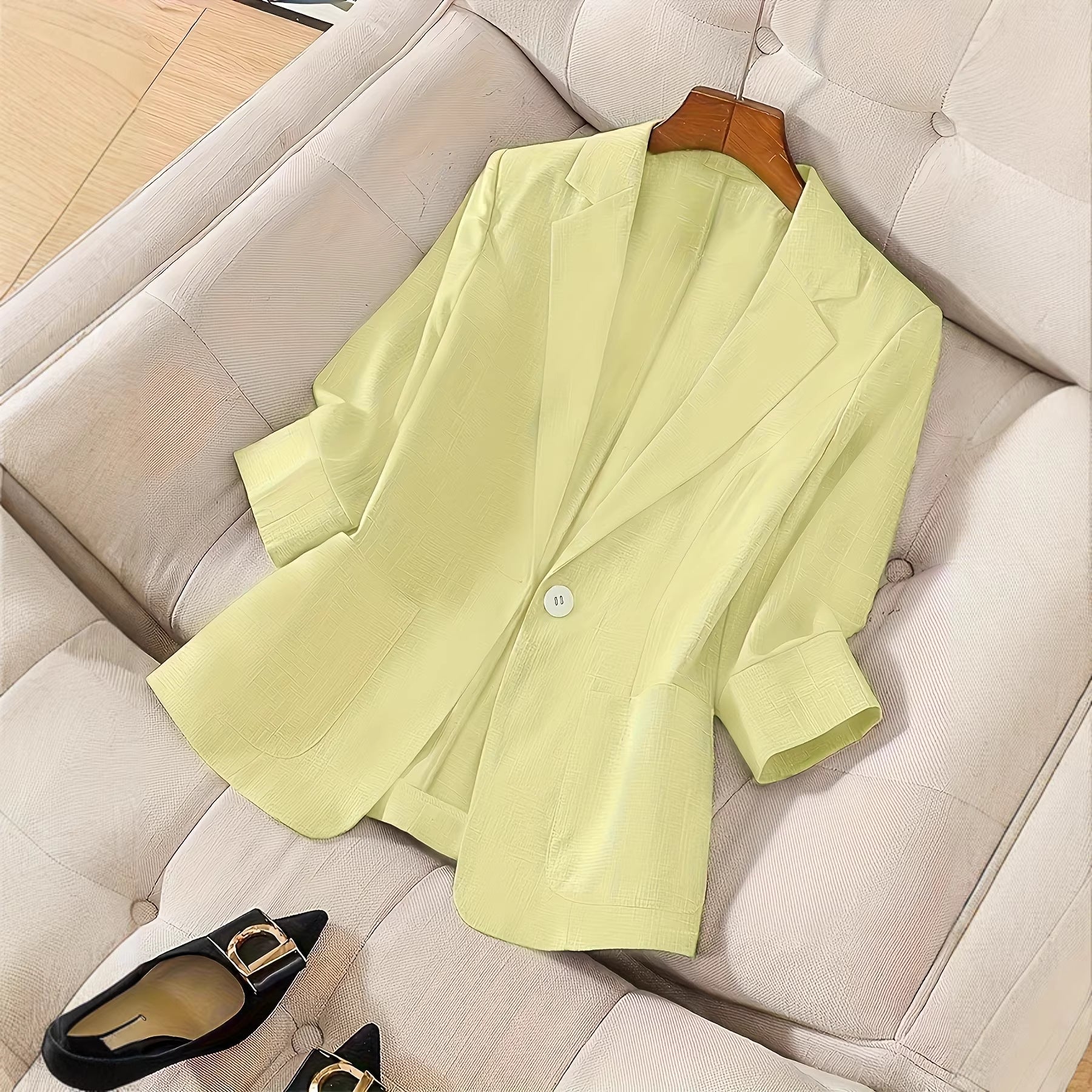 Women's Three-Quarter Sleeve Single-Button Casual Blazer FitiqueFit