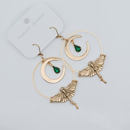 Vintage Crescent Moon Gemstone Earrings for Women, Featuring Bohemian Moth Drop Tassel Accessories. NovaCart