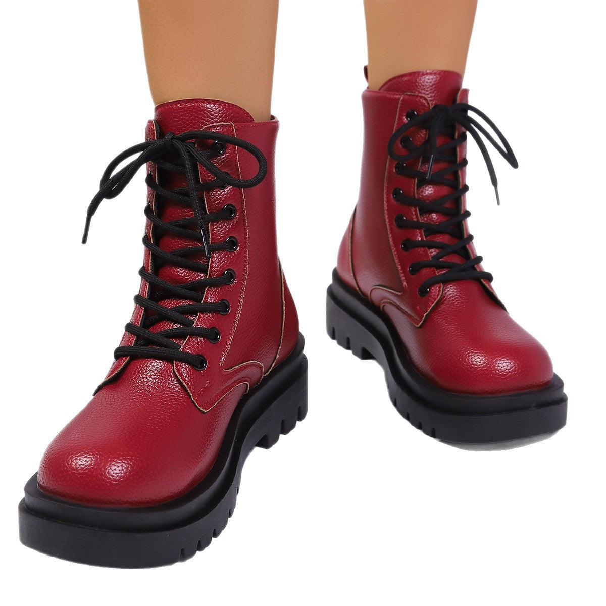 Women’s Round Toe Plus Size Lace-Up Chunky Sole Ankle Boots FitiqueFit