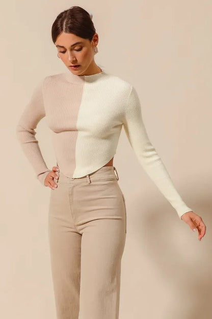 SO ME Color Block Fitted Crop Sweater Top West2East Surf