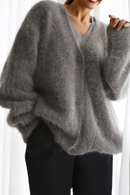 Solid Mohair V-Neck Fuzzy Knit Sweater Cardigan Shop Style & More | Fresh Looks, Everyday Deals & Free Shipping