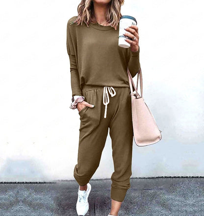 Women's Long Sleeve T-Shirt & Pencil Pants Set – Loose Fit, Striped & Solid FitiqueFit