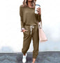 Women's Long Sleeve T-Shirt & Pencil Pants Set – Loose Fit, Striped & Solid FitiqueFit
