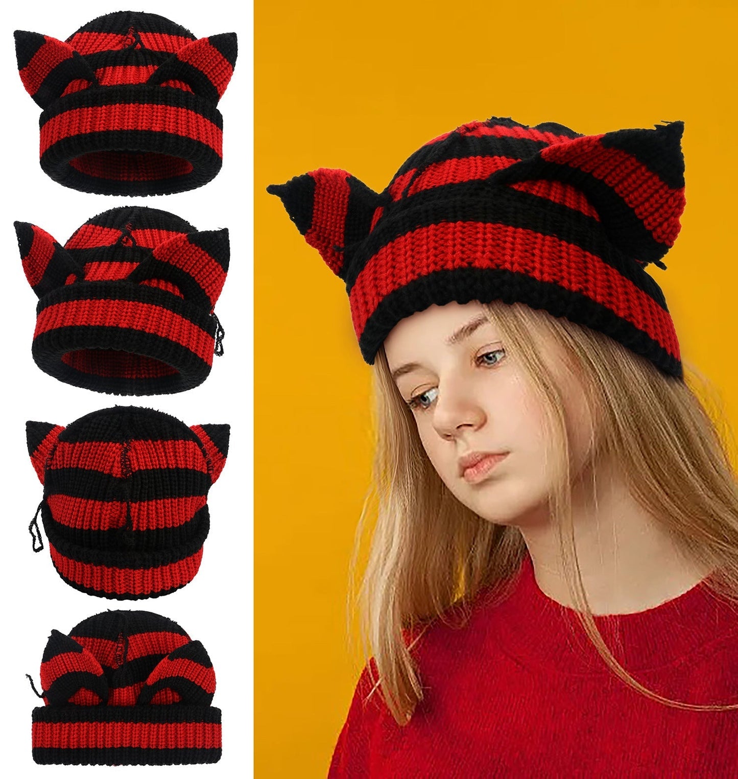 Women’s Thickened Acrylic Knitted Hat with Devil Ears | Cozy Beanie FitiqueFit
