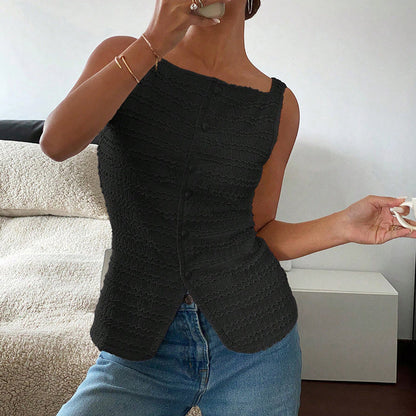 Trendy Square Neck Button Up Vest Top Y2k Going Out Tank Tops FitiqueFit