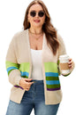 Parchment Color Block Crochet Open Front Plus Size Cardigan Garden Naked Curves