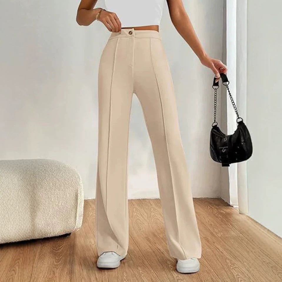 Women's High-Waisted Straight Flare Pants with Stitching Detail FitiqueFit