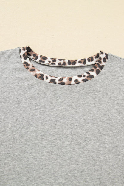 Gray Plus Size Leopard Color Block Patchwork Dolman Sweatshirt Garden Naked Curves