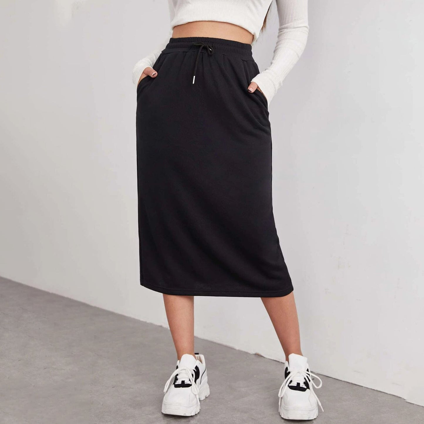 Sports Leisure Commute Loose Elastic Waist Solid Skirt Grayceful LLC