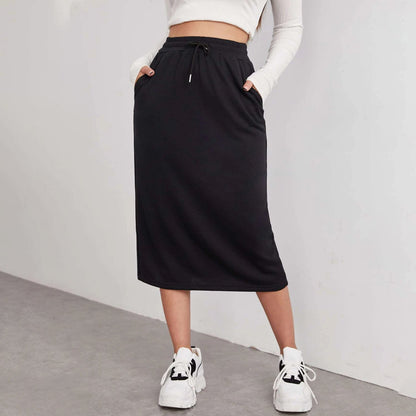 Sports Leisure Commute Loose Elastic Waist Solid Skirt Grayceful LLC