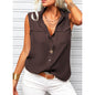 Women's Lapel Collar Sleeveless Top – Loose Fit, Pockets, Solid Color FitiqueFit