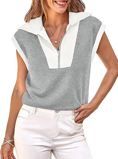 Fisoew Color‑Block Half‑Zip Polo Sweatshirt FitiqueFit