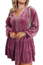 Meadow Mauve Plus Size Textured Velvet Tiered Buttons Tiered Dress Garden Naked Curves