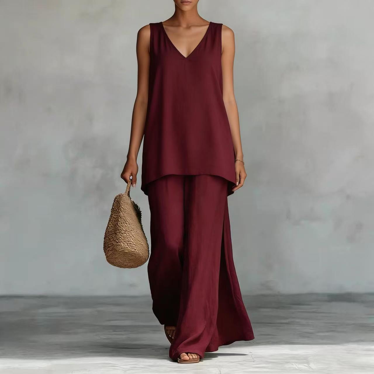 Women's Bohemian Wide-Leg Pants & V-Neck Vest Set – 3D Print FitiqueFit