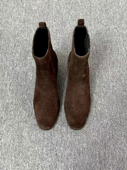 Women’s Retro Square-Toe Mid-Heel Chunky Leather Boots FitiqueFit