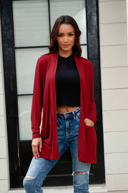 Basic Bae Full Size Open Front Long Sleeve Cardigan with Pockets New Era Fashion LLc