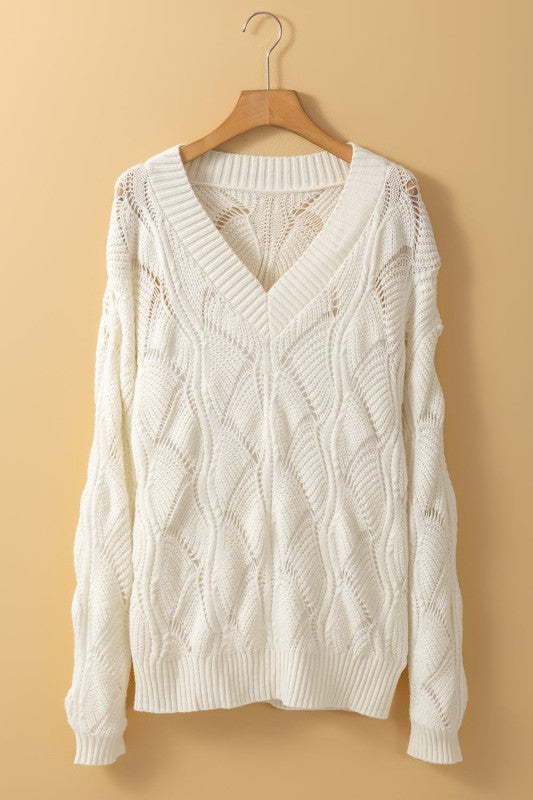 Hollow-Out Knit V-Neck Drop Shoulder Sweater Shop Style & More | Fresh Looks, Everyday Deals & Free Shipping