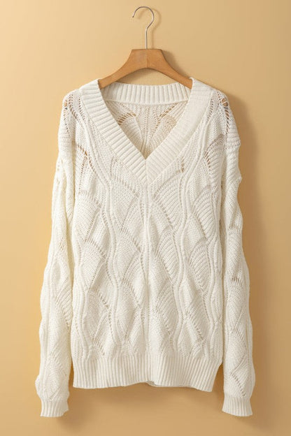 Hollow-Out Knit V-Neck Drop Shoulder Sweater Shop Style & More | Fresh Looks, Everyday Deals & Free Shipping