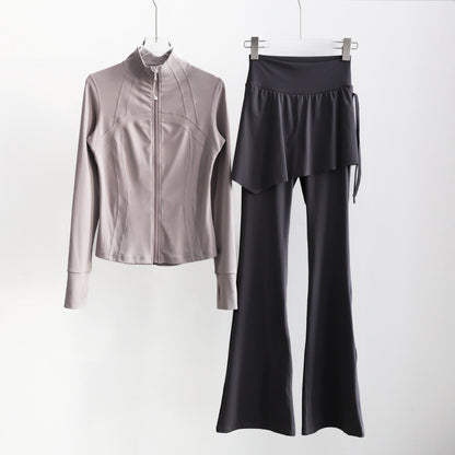 Women’s Long Sleeve Running Set – Zip-Up Slim Fit Gym Outfit FitiqueFit