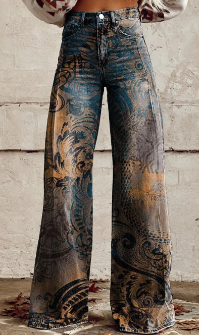 Women's Printed Flare Pants – Mid-Waist Full Length Plus Size FitiqueFit
