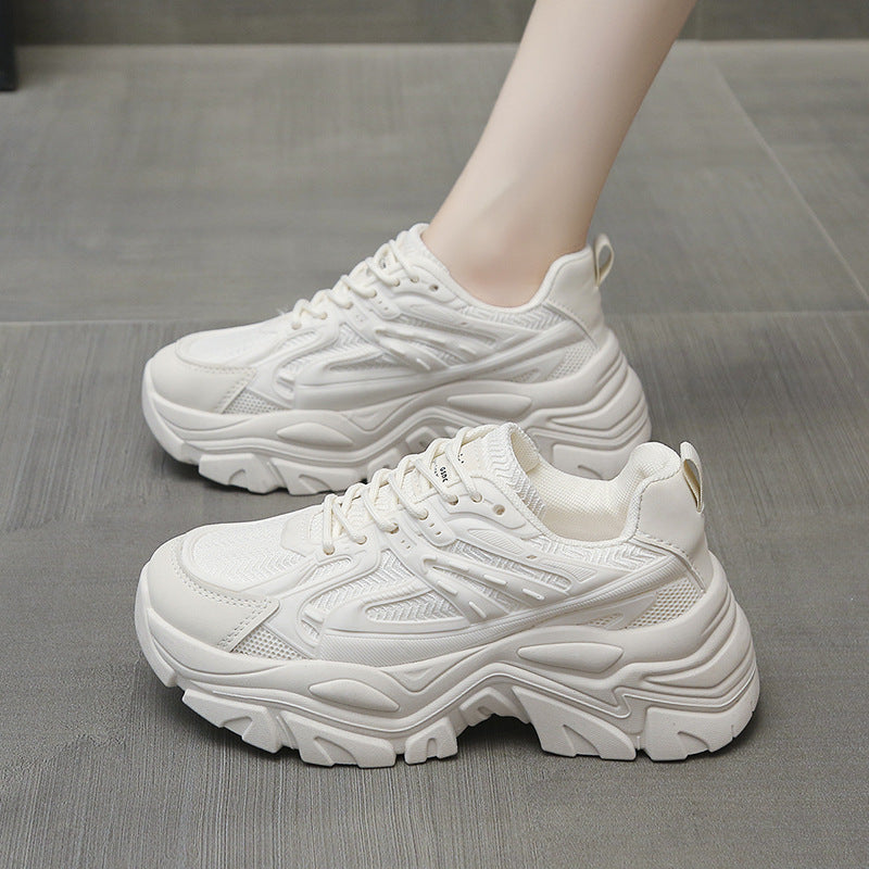 Thick-Bottom Breathable White Shoes for Women — Stylish & Cushioned FitiqueFit