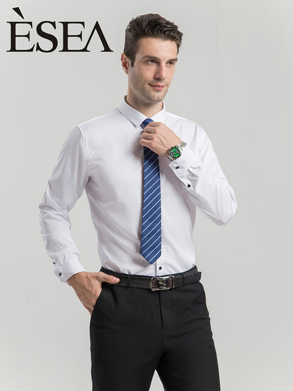 Men'S Stretch Slim-Fit Formal Shirt Without Pockets, Light Business Turn- Collar Long-Sleeved Shirt, Men'S Business Shirt, Wrinkle-Resistant And Durable Solid Color Formal Long-Sleeved Shirt with Buttons And Pockets, Suitable NovaCart