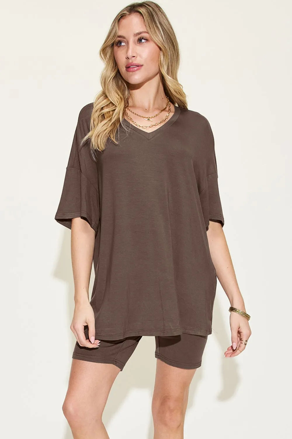 Basic Bae Full Size V-Neck Drop Shoulder T-Shirt and Shorts Set New Era Fashion LLc