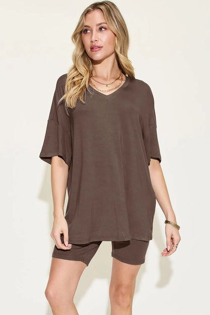 Basic Bae Full Size V-Neck Drop Shoulder T-Shirt and Shorts Set New Era Fashion LLc