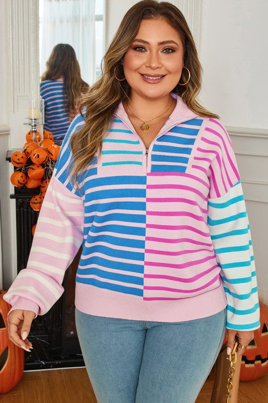 Plus Size Stripe Colorblock Half Zip Sweater Shop Style & More | Fresh Looks, Everyday Deals & Free Shipping
