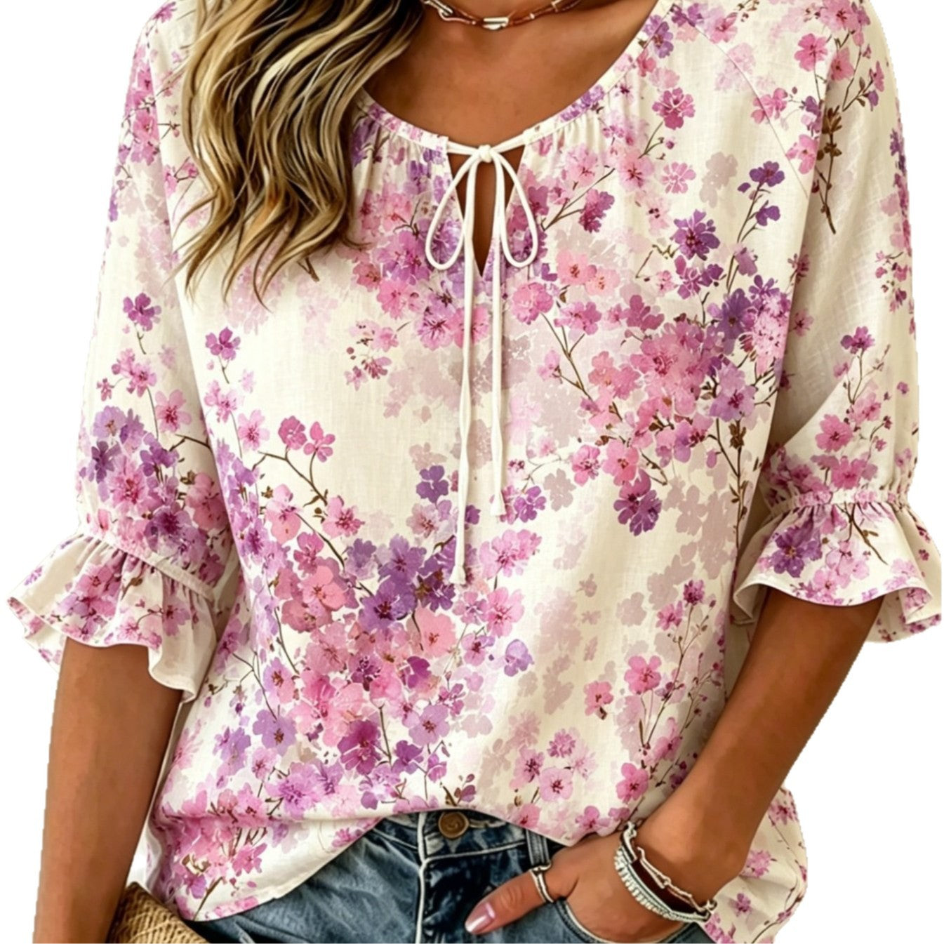 Women's Floral Print Three-Quarter Sleeve Shirt – Relaxed Retro FitiqueFit