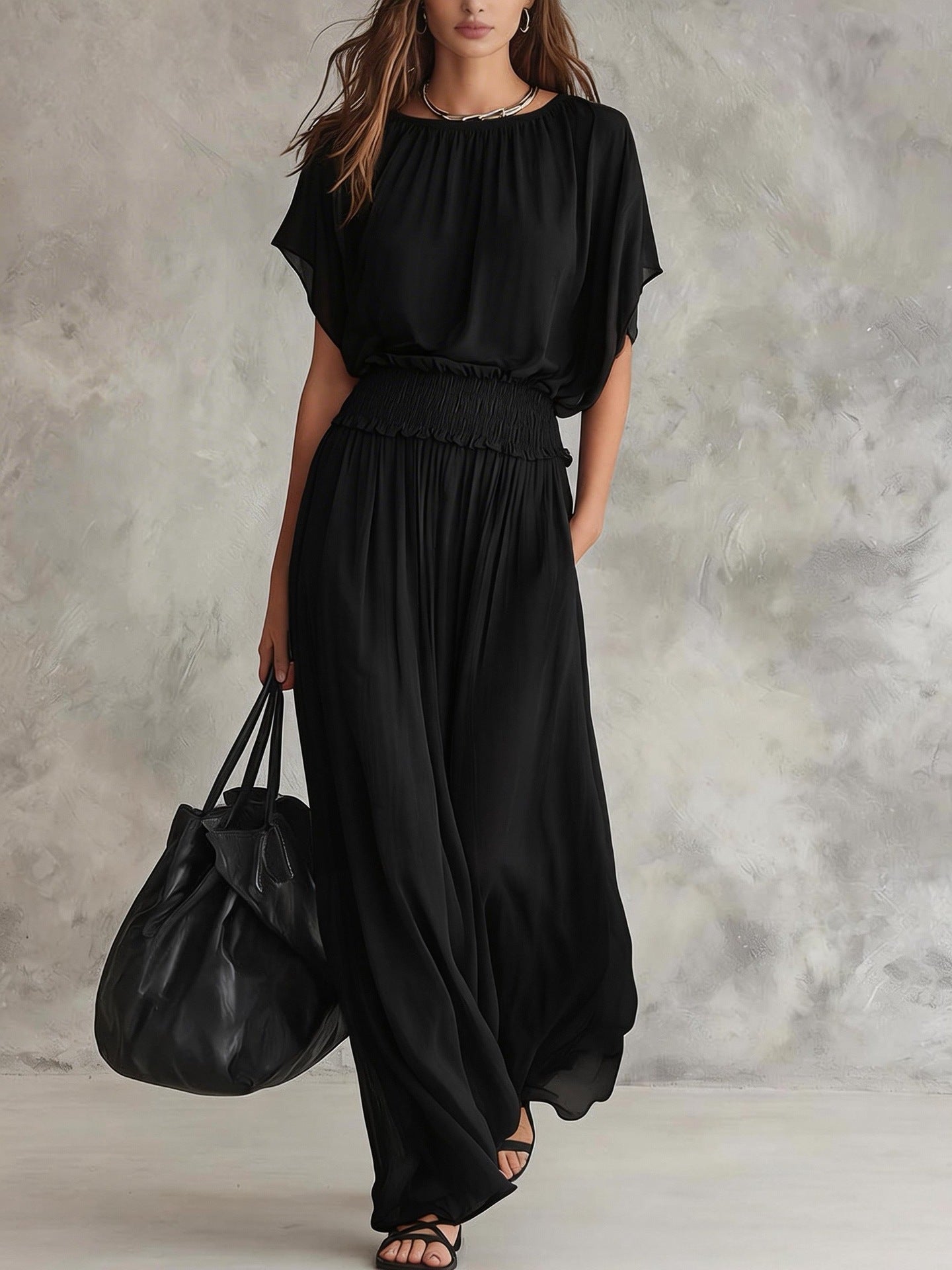 Women's Chiffon High-Waist Ruched Maxi Dress FitiqueFit