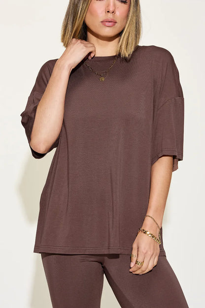 Basic Bae Full Size Bamboo Drop Shoulder T-Shirt and Flare Pants Set New Era Fashion LLc