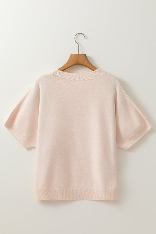Bow Pearl Embellished Dolman Short Sleeve Sweater Shop Style & More | Fresh Looks, Everyday Deals & Free Shipping