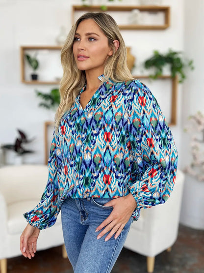 Double Take Full Size Printed Balloon Sleeve Blouse New Era Fashion LLc