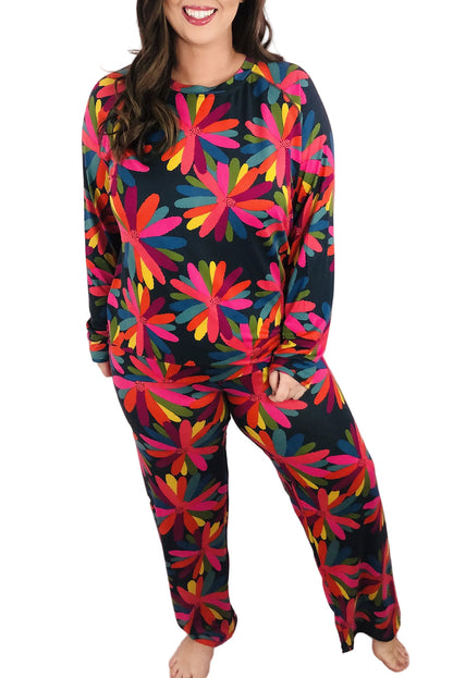 Green Plus Size Printed Long Sleeve and Pants Lounge Set Garden Naked Curves