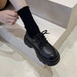 Women’s British Style Chunky Sole Leather Shoes – Trendy Loafers with Elevated Heel FitiqueFit