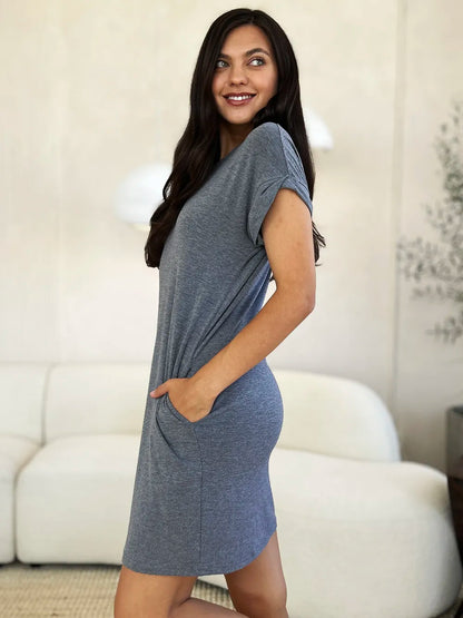 Basic Bae Full Size Round Neck Short Sleeve Dress with Pockets New Era Fashion LLc
